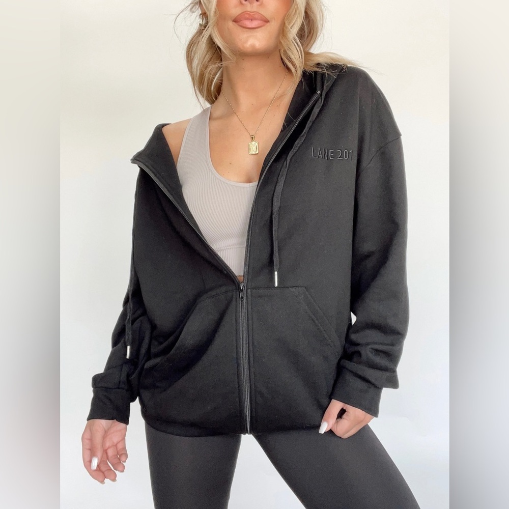 Lane 201 Black Oversized Zip-Up Jacket - Workout, lounge, cozy